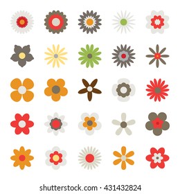 Flowers isolated on white background. Set of colorful floral icons. Flowers in flat design style. Simple flower symbols in trendy colors. Vector illustration in EPS8 format.