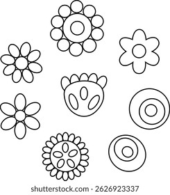 Flores aisladas. Ilustración de línea gráfica de Vector. Símbolo abstracto floral en estilo lineal simple. Anuncio, cartel, papel de embalaje, etiqueta engomada, impresión, diseño textil moderno.
