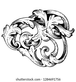 Flowers isolated vector illustration.  Baroque sketch in linear style. Tattoo design element.