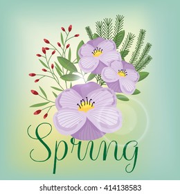 Flowers isolated vector on colorful background. Cute illustration.
