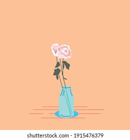 Flowers. Flowers in a jar. Bouquet. Bouquet of roses. A couple of flowers. White roses. Pink roses. Peach background.
Peach. Minimalism. Vector illustration.