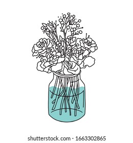 Flowers in a jar vector. Simple Doodle style. Isolated illustration