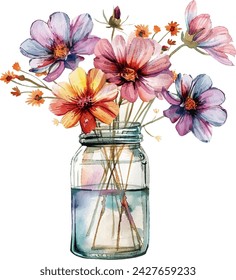 Flowers in Jar Watercolor Clipart