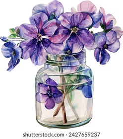 Flowers in Jar Watercolor Clipart