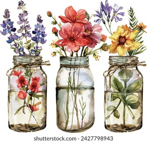 Flores en Jar Watercolor Clipart