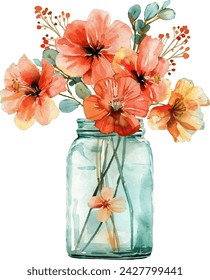 Flores en Jar Watercolor Clipart