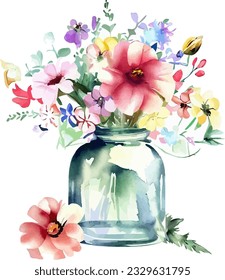 Diseño de clipart acuarela de flores Jar
