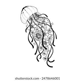 flowers and jellyfish tattoo design. drawing and more