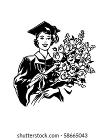 Flowers, A Joyous Gift - Female Grad - Retro Clip Art