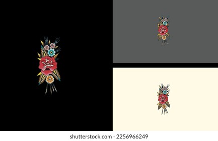 flowers and king cobra vector artwork design