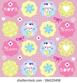 flowers and kitty baby background vector illustration