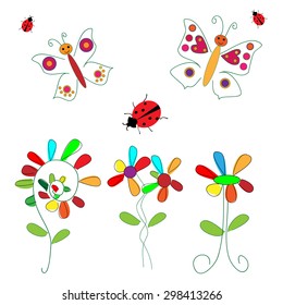 flowers, ladybug and butterfly