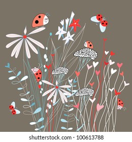 flowers and ladybugs