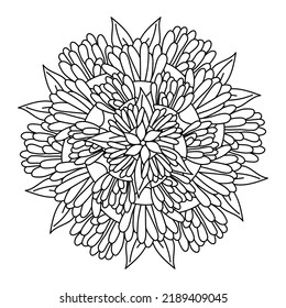 Flowers and leaf arrangement. Coloring page. Vector hand drawn floral mandala