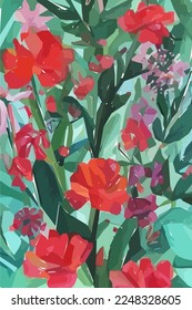 Flowers, leaf, branch. Hand drawn floral watercolor vector illustration for fabric. Vector background for your design.