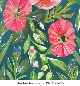 Flores, hojas, rama. Ilustración vectorial de acuarela floral dibujada a mano para tela. Fondo vectorial para su diseño.