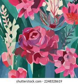 Flowers, leaf, branch. Hand drawn floral watercolor vector illustration for fabric. Vector background for your design.