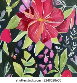 Flowers, leaf, branch. Hand drawn floral watercolor vector illustration for fabric. Vector background for your design.