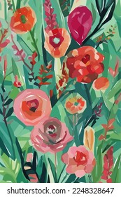 Flowers, leaf, branch. Hand drawn floral watercolor vector illustration for fabric. Vector background for your design.