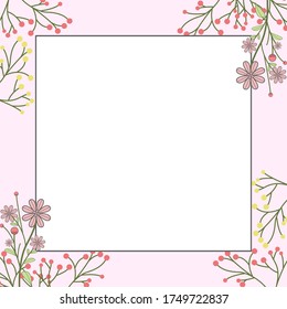 Flowers and leaf Frame Border on pink background.