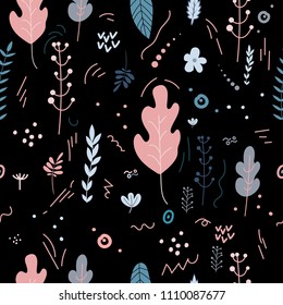 Flowers and leaf pretty spring pastel colors. Pattern with floral bouquet elements vector illustration. Cute hand drawn blossom garden nature elements for girls, isolated on white for greeting cards.