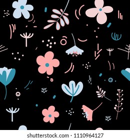 Flowers and leaf pretty spring pastel colors. Pattern with floral bouquet elements vector illustration. Cute hand drawn blossom garden nature elements for girls, isolated on white for greeting cards.
