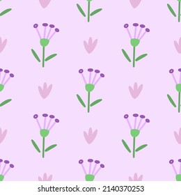 Flowers and leaf seamless pattern. Scandinavian style background. Vector illustration for fabric design, gift paper, baby clothes, textiles, cards.