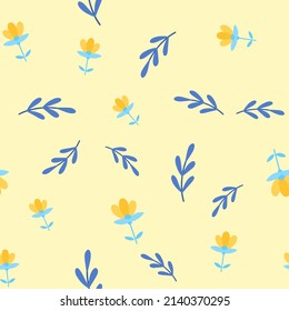Flowers and leaf seamless pattern. Scandinavian style background. Vector illustration for fabric design, gift paper, baby clothes, textiles, cards.