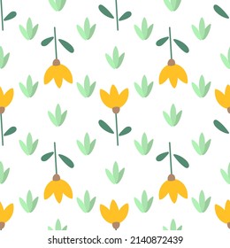 Flowers and leaf seamless pattern. Scandinavian style background. Vector illustration for fabric design, gift paper, baby clothes, textiles, cards.