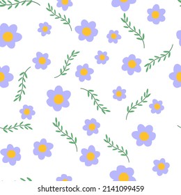Flowers and leaf seamless pattern. Scandinavian style background. Vector illustration for fabric design, gift paper, baby clothes, textiles, cards.