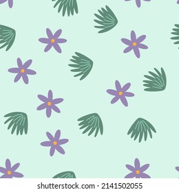 Flowers and leaf seamless pattern. Scandinavian style background. Vector illustration for fabric design, gift paper, baby clothes, textiles, cards.