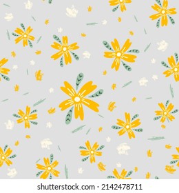 Flowers and leaf seamless pattern. Scandinavian style background. Vector illustration for fabric design, gift paper, baby clothes, textiles, cards.