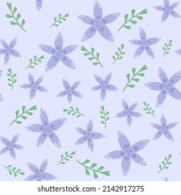 Blumen und nahtloses Blatt-Muster. Skandinavischer Hintergrund. Vektorgrafik für Stoffdesign, Geschenkpapier, Babybekleidung, Textilien, Karten.