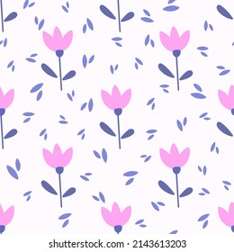 Flores y hojas sin costura. Fondo de estilo escandinavo. Ilustración vectorial para el diseño de tela, papel de regalo, ropa de bebé, textiles, tarjetas.