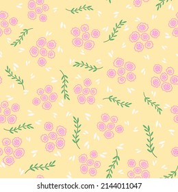 Flowers and leaf seamless pattern. Scandinavian style background. Vector illustration for fabric design, gift paper, baby clothes, textiles, cards.