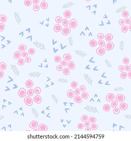 Flowers and leaf seamless pattern. Scandinavian style background. Vector illustration for fabric design, gift paper, baby clothes, textiles, cards.