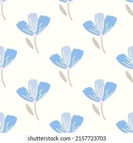Flowers and leaf seamless pattern. Scandinavian style background. Vector illustration for fabric design, gift paper, baby clothes, textiles, cards.
