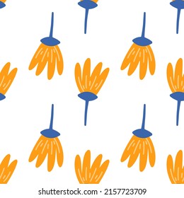 Blumen und nahtloses Blatt-Muster. Skandinavischer Hintergrund. Vektorgrafik für Stoffdesign, Geschenkpapier, Babybekleidung, Textilien, Karten.
