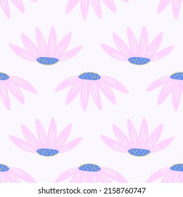 Flowers and leaf seamless pattern. Scandinavian style background. Vector illustration for fabric design, gift paper, baby clothes, textiles, cards.