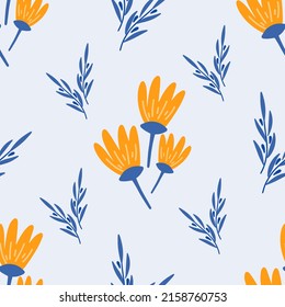 Flowers and leaf seamless pattern. Scandinavian style background. Vector illustration for fabric design, gift paper, baby clothes, textiles, cards.