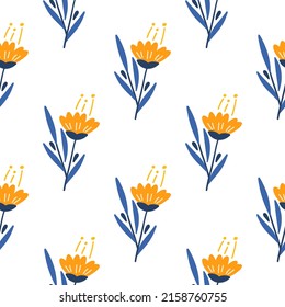 Flowers and leaf seamless pattern. Scandinavian style background. Vector illustration for fabric design, gift paper, baby clothes, textiles, cards.