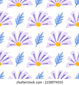 Flowers and leaf seamless pattern. Scandinavian style background. Vector illustration for fabric design, gift paper, baby clothes, textiles, cards