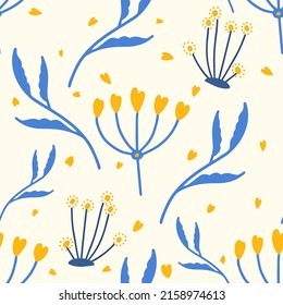 Flowers and leaf seamless pattern. Scandinavian style background. Vector illustration for fabric design, gift paper, baby clothes, textiles, cards