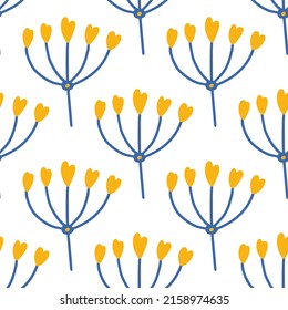 Flowers and leaf seamless pattern. Scandinavian style background. Vector illustration for fabric design, gift paper, baby clothes, textiles, cards