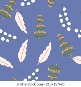 Flowers and leaf seamless pattern. Scandinavian style background. Vector illustration for fabric design, gift paper, baby clothes, textiles, cards