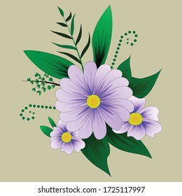Flowers and leaf vector design bouquet. Wedding seasonal flowers.Floral border composition.All elements are isolated and editable.