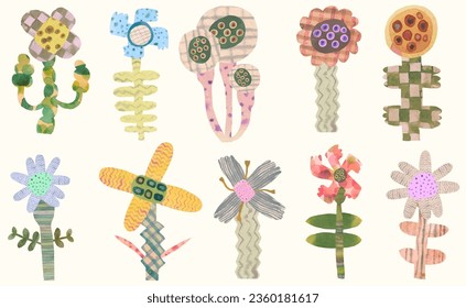 flowers and leaf, vector illustration collection. nature, isolated on white background, floral, watercolor