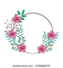 flowers and leafs decorative circular frame