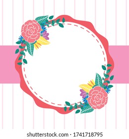 flowers and leafs decorative circular frame vector illustration design