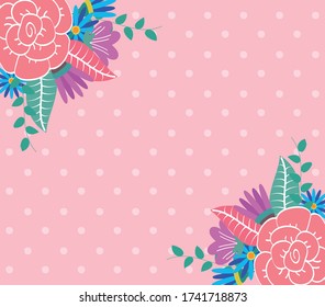 flowers and leafs decorative frame vector illustration design